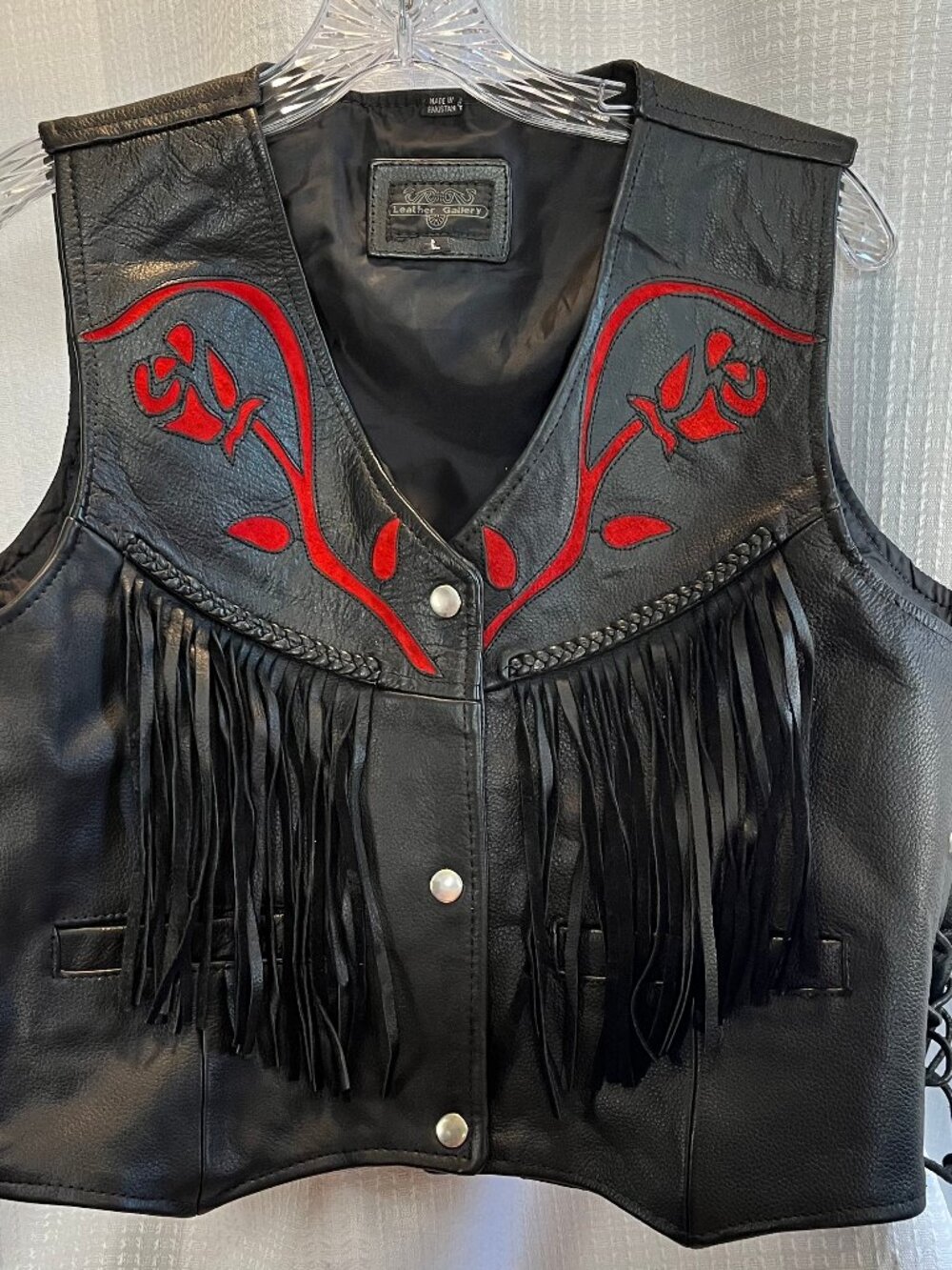 Vintage Leather Gallery Black Leather Biker Vest size L